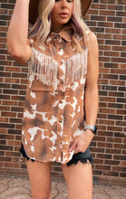 Load image into Gallery viewer, Cowprint Fringe Yoke Sleeveless Top