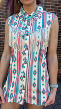 Load image into Gallery viewer, Coral Aztec Fringe Yoke Sleeveless Top