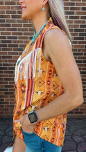 Load image into Gallery viewer, Orange Western Fringe Yoke Sleeveless Top