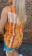 Load image into Gallery viewer, Orange Western Fringe Yoke Sleeveless Top