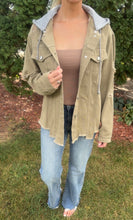 Load image into Gallery viewer, Olive Denim hoodie Jacket