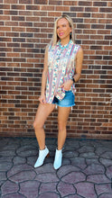 Load image into Gallery viewer, Coral Aztec Fringe Yoke Sleeveless Top