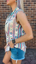 Load image into Gallery viewer, Coral Aztec Fringe Yoke Sleeveless Top