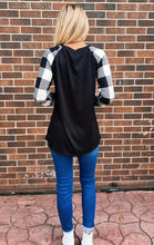 Load image into Gallery viewer, Black top with Plaid sleeve