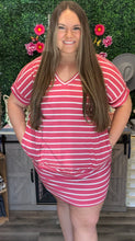 Load image into Gallery viewer, Curvy Rose/Ivory Stripe V-Neck Dress