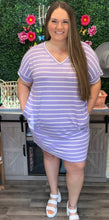 Load image into Gallery viewer, Curvy Lavender/Ivory Stripe V-Neck Dress