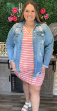 Load image into Gallery viewer, Curvy Ash Rose/Ivory Stripe V-Neck Dress