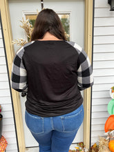 Load image into Gallery viewer, Black top with Plaid sleeve