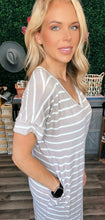 Load image into Gallery viewer, Ash Mocha Stripe V-Neck Dress (Standard & Curvy)