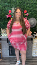 Load image into Gallery viewer, Curvy Rose/Ivory Stripe V-Neck Dress