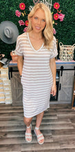 Load image into Gallery viewer, Ash Mocha Stripe V-Neck Dress (Standard & Curvy)