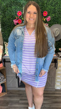 Load image into Gallery viewer, Curvy Lavender/Ivory Stripe V-Neck Dress