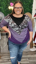 Load image into Gallery viewer, Curvy Purple Chevron 3/4 sleeve Leopard top