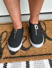 Load image into Gallery viewer, Black Zipper Slip Ons