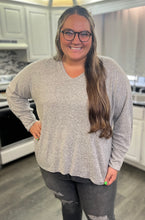 Load image into Gallery viewer, Curvy Ht. Grey Vneck Sweater