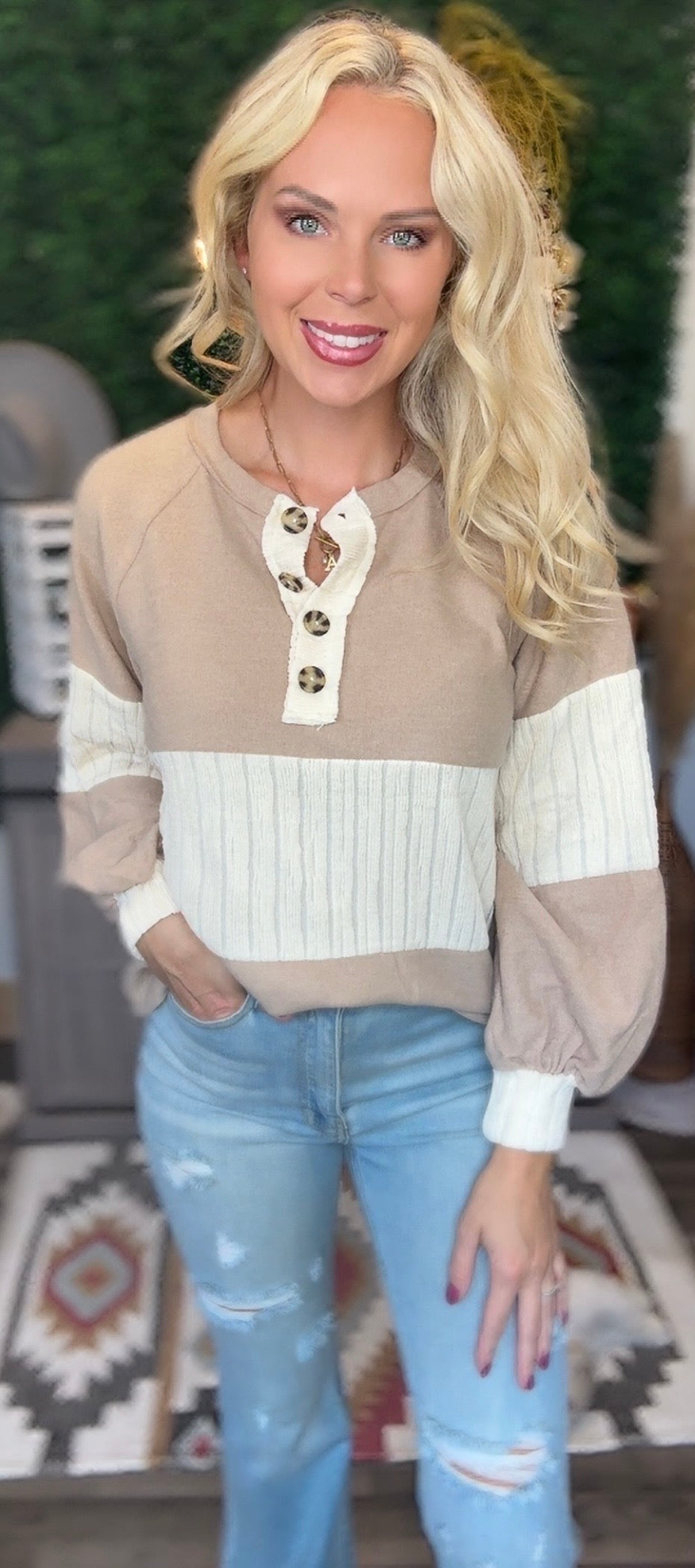 Taupe Fleece Textured Top