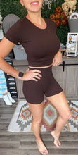 Load image into Gallery viewer, Brown Seamless Ribbed Crop Top and Short Set
