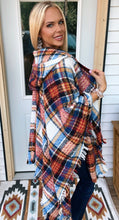 Load image into Gallery viewer, Navy Plaid Ruana Sweater Poncho
