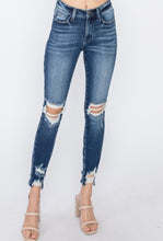 Load image into Gallery viewer, Dark Wash High Rise Distressed Skinny Jeans
