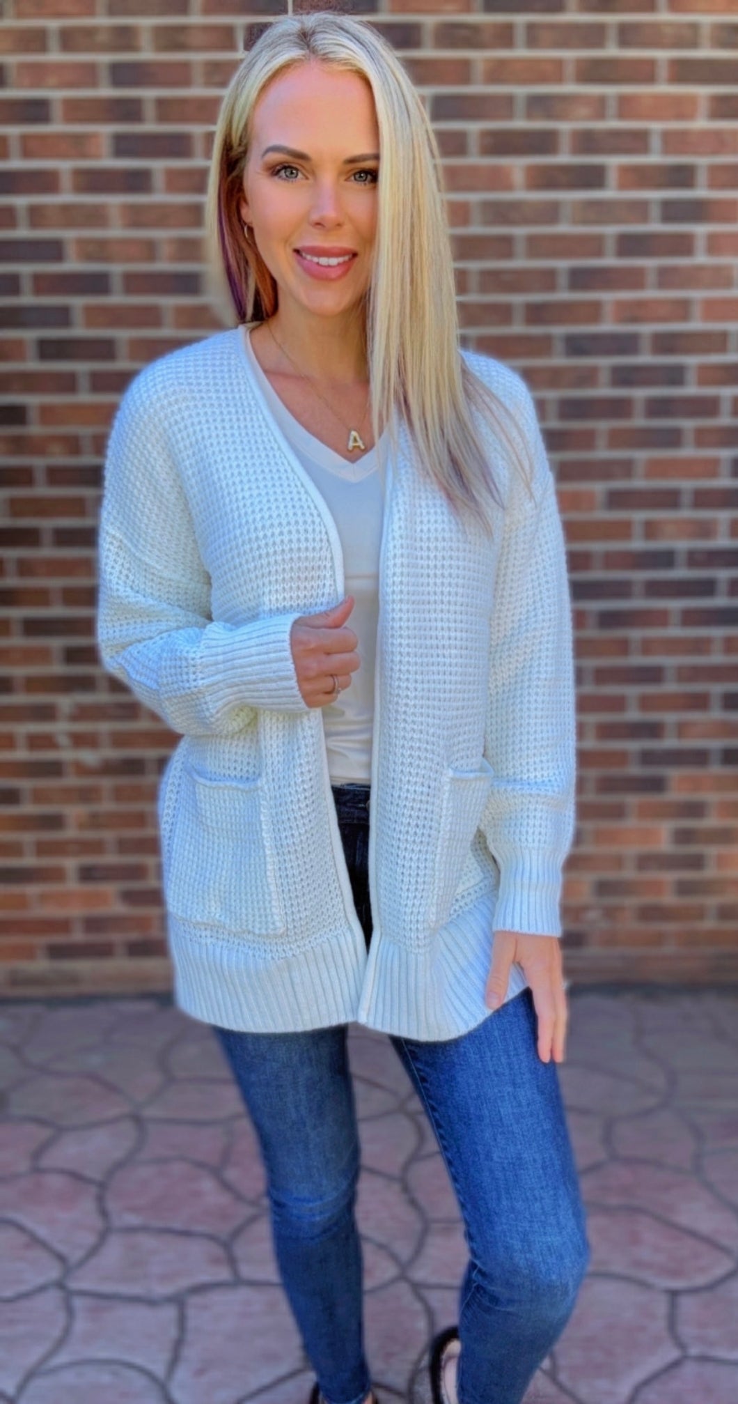 White Waffle Knit Cardigan (Standard & Curvy)