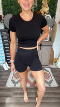 Load image into Gallery viewer, Black Seamless Ribbed Crop Top and Short Set
