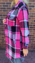 Load image into Gallery viewer, Longline Pink and Black Plaid Shacket
