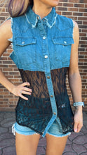 Load image into Gallery viewer, Denim and Black Lace Button Up
