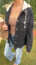 Load image into Gallery viewer, Black Denim hoodie Jacket

