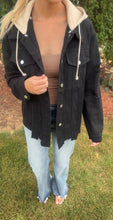Load image into Gallery viewer, Black Denim hoodie Jacket
