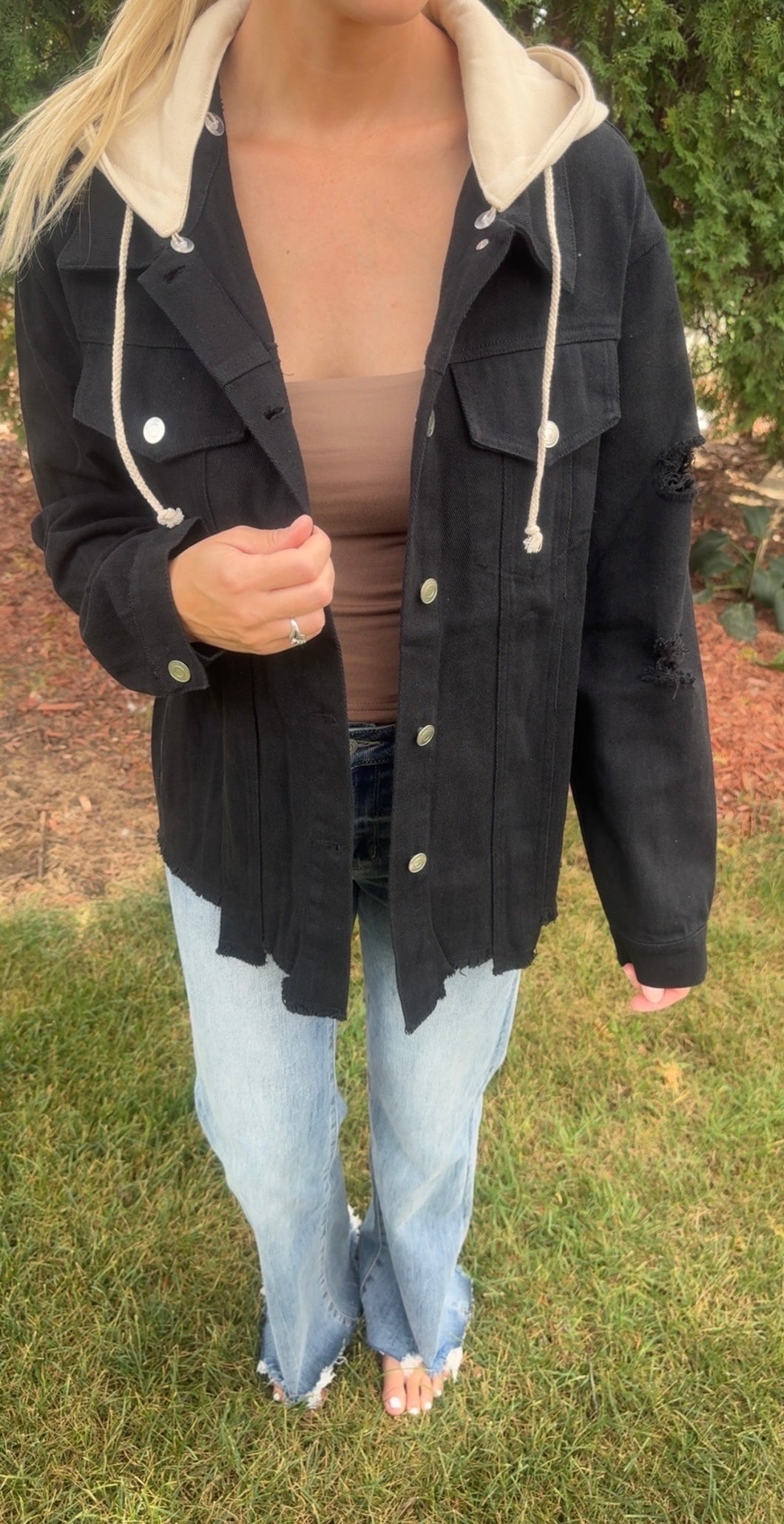 Black Denim hoodie Jacket
