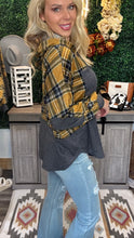 Load image into Gallery viewer, Black and Gold Plaid Waffle Hooded Top
