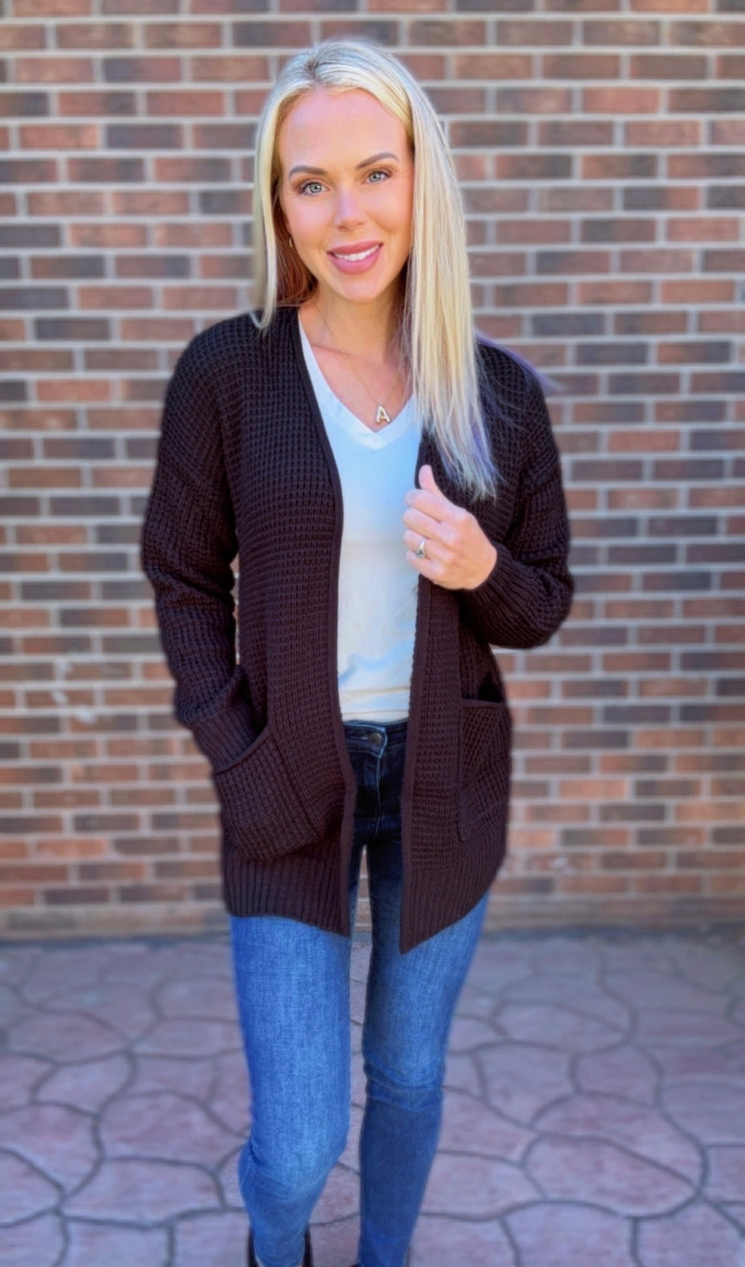 Black Waffle Knit Cardigan (Standard & Curvy)