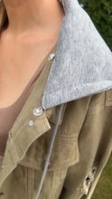 Load image into Gallery viewer, Olive Denim hoodie Jacket
