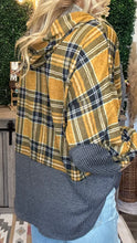Load image into Gallery viewer, Black and Gold Plaid Waffle Hooded Top
