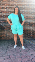 Load image into Gallery viewer, Curvy Mint Shorts Romper
