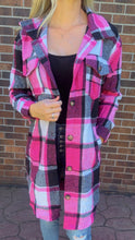 Load image into Gallery viewer, Longline Pink and Black Plaid Shacket
