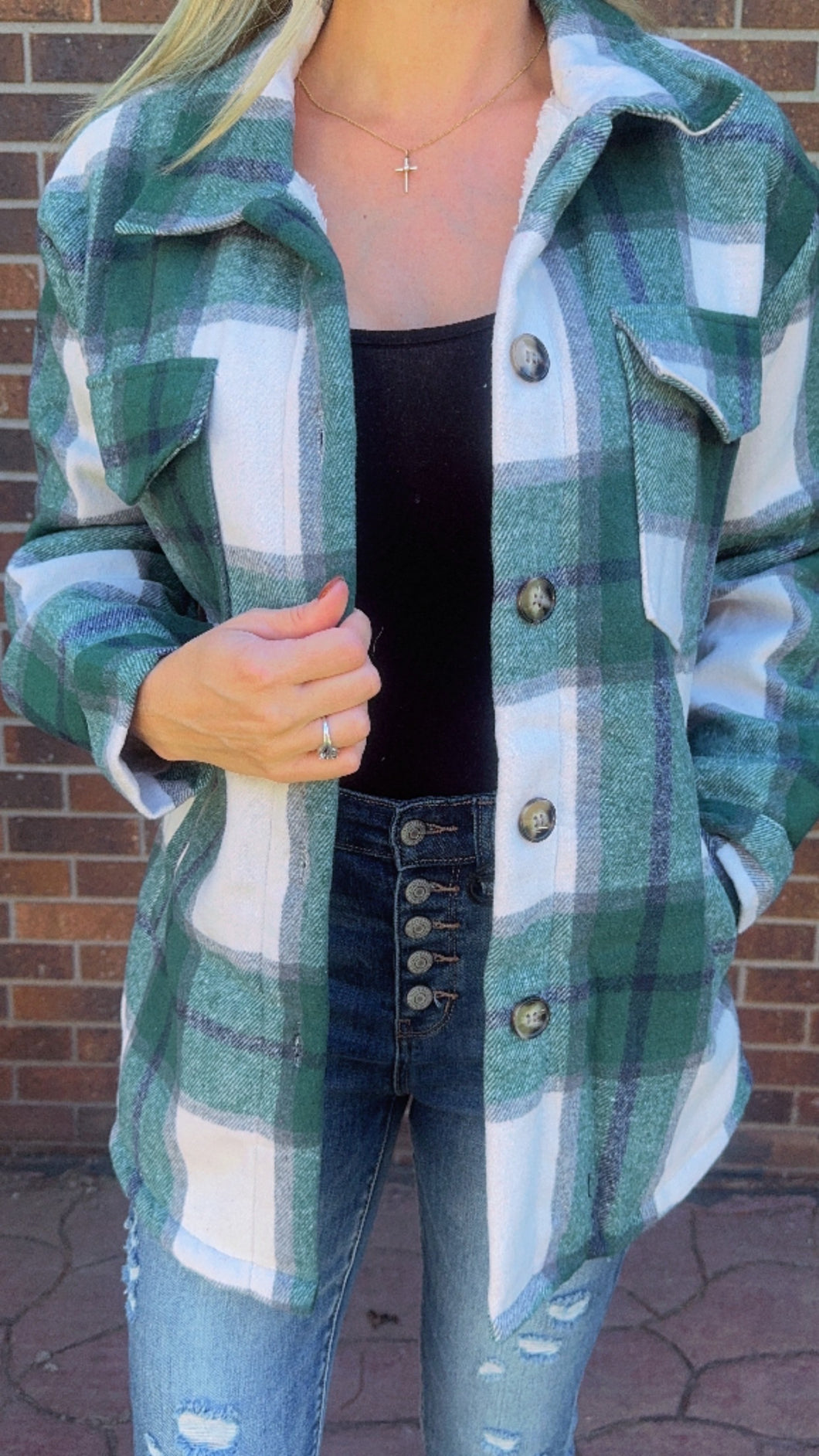 Fleece Lined Green Plaid Shacket