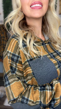 Load image into Gallery viewer, Black and Gold Plaid Waffle Hooded Top
