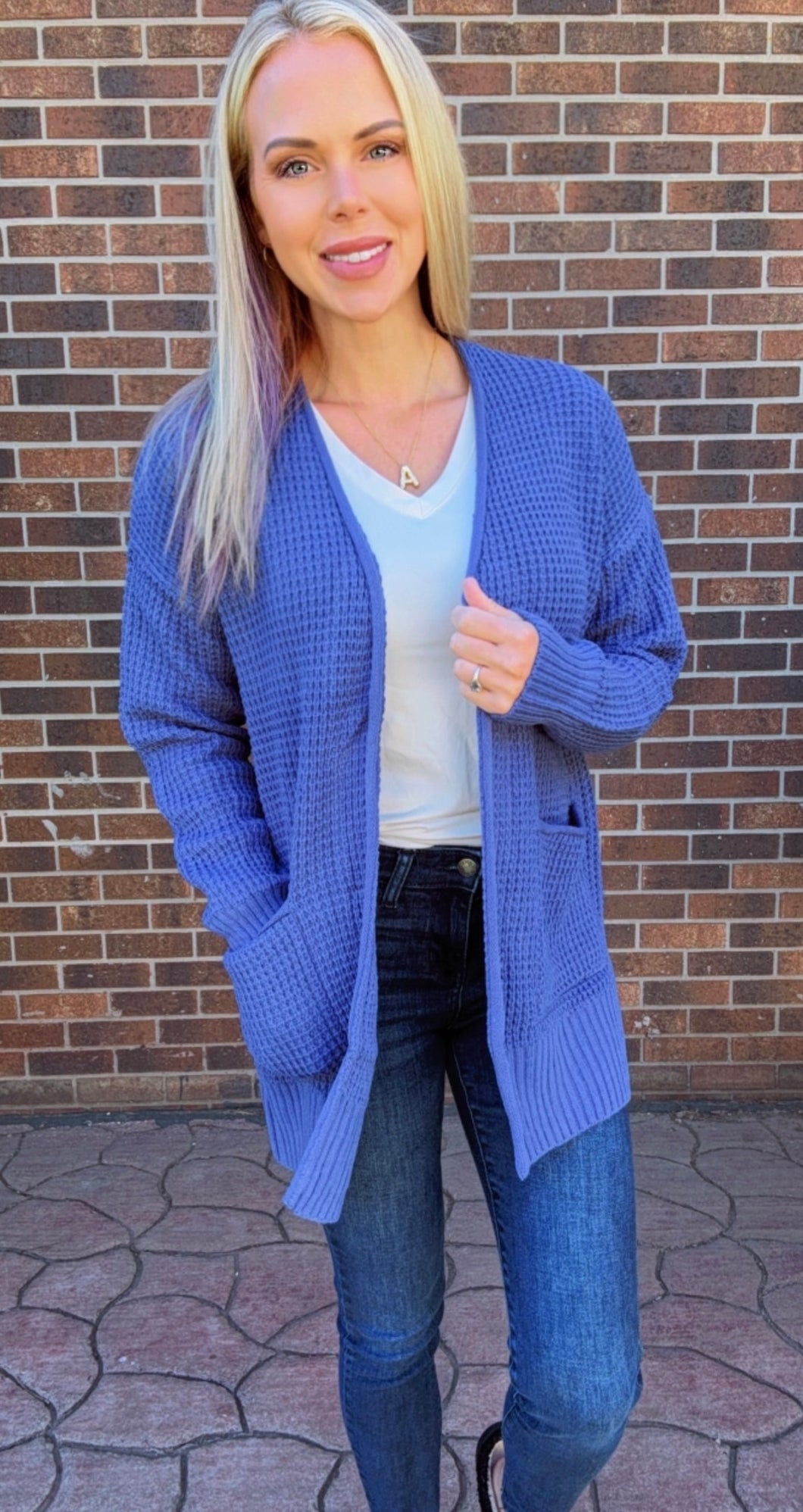 Marlin Blue Waffle Knit Cardigan