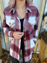 Load image into Gallery viewer, Burgundy and Black Plaid Shacket
