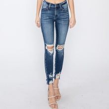 Load image into Gallery viewer, Dark Wash High Rise Distressed Skinny Jeans
