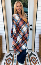 Load image into Gallery viewer, Navy Plaid Ruana Sweater Poncho
