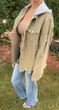 Load image into Gallery viewer, Olive Denim hoodie Jacket
