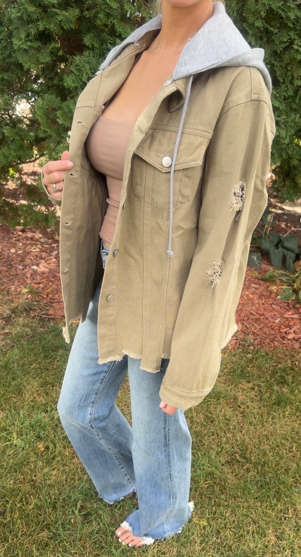 Olive Denim hoodie Jacket
