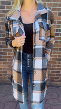 Load image into Gallery viewer, Longline Brown and Black Plaid Shacket
