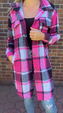 Load image into Gallery viewer, Longline Pink and Black Plaid Shacket
