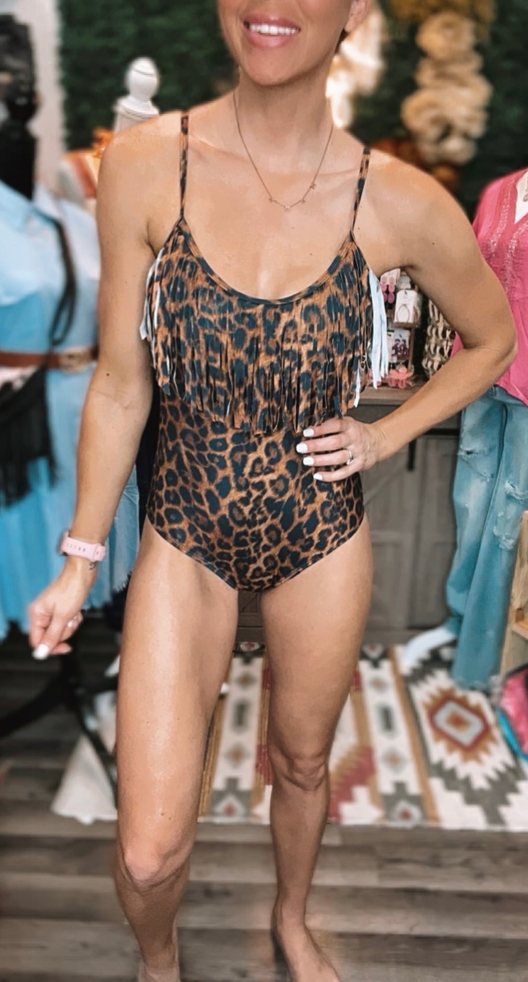 Leopard Fringe One Piece Swimsuit