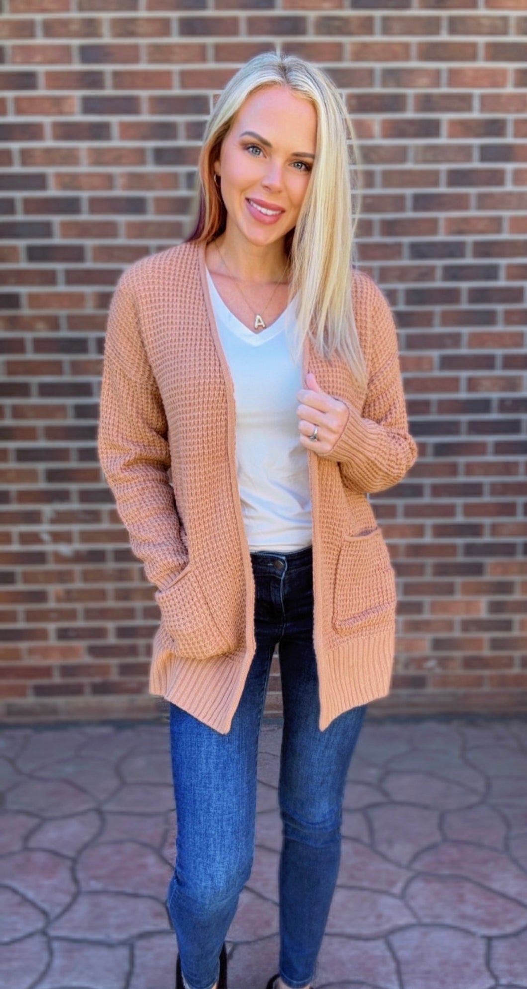 Caramel Waffle Knit Cardigan