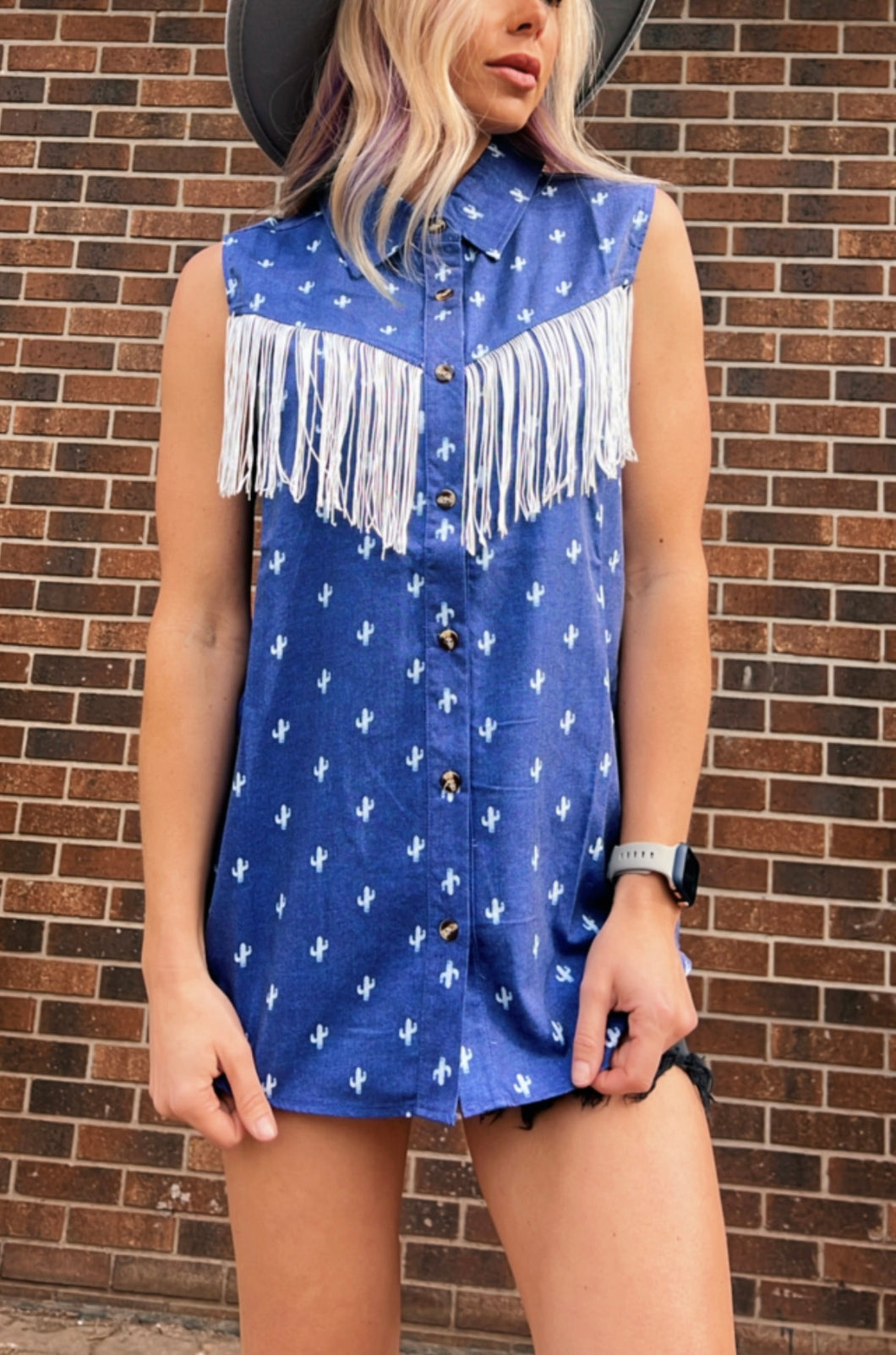Cactus Fringe Yoke Sleeveless Top