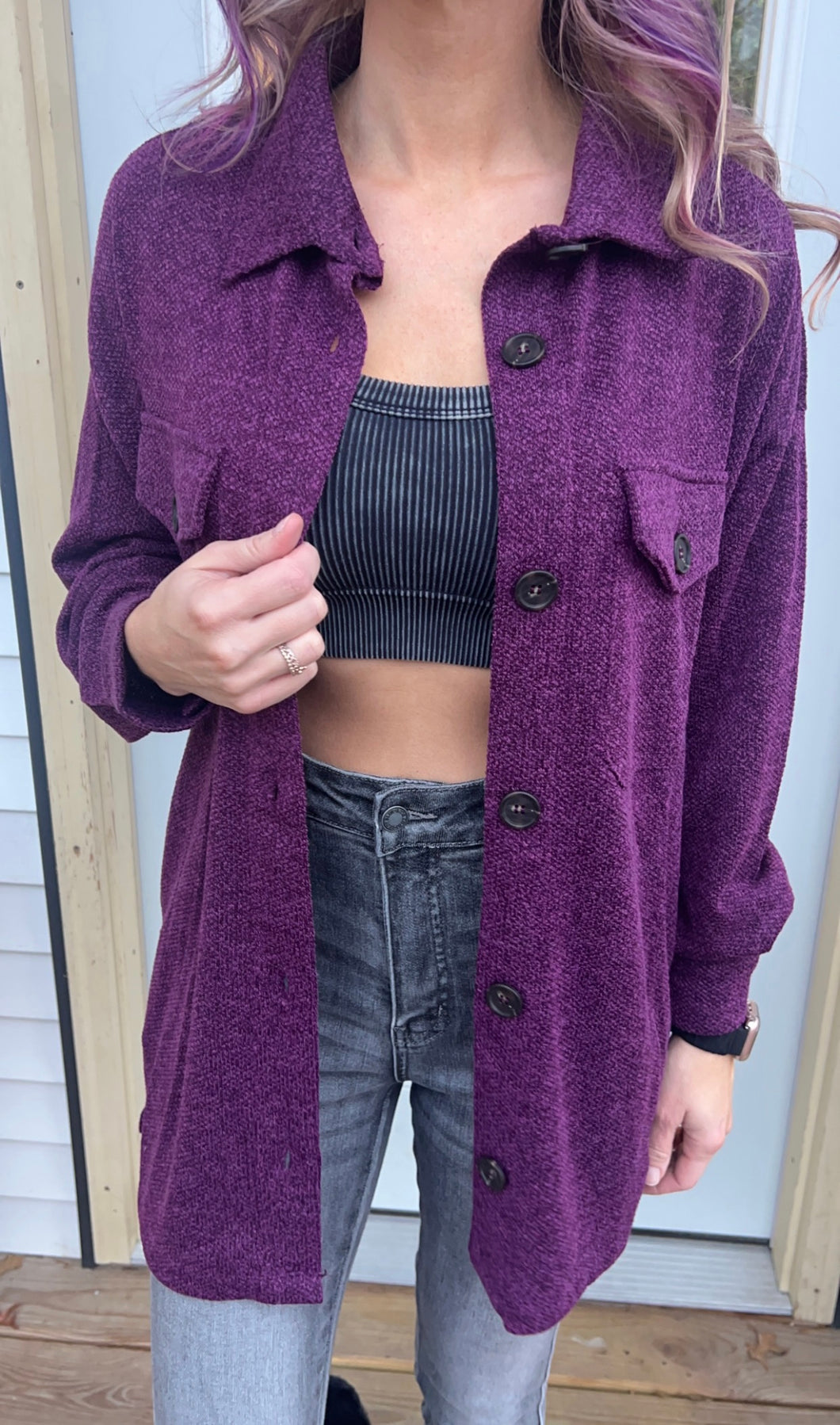 Oversized Eggplant Button down Shacket